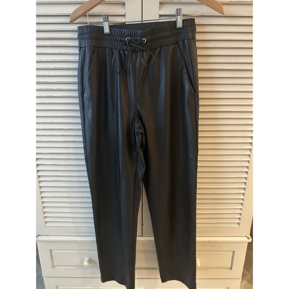LOFT Women’s Faux Leather Black Elastic Waist Pants - Small - Picture 1 of 8